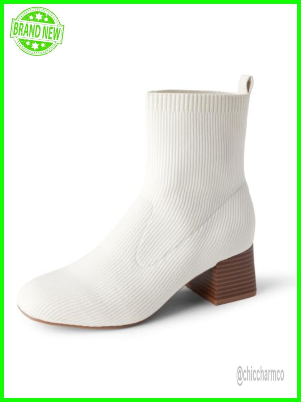 Women's Knit Stretch Block Heel Ankle Boots Round Toe Pull On Comfort Booties